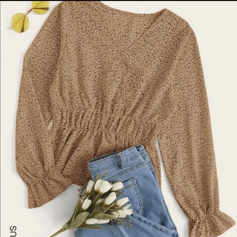 SHEIN Plus allover print flounce sleeve blouse